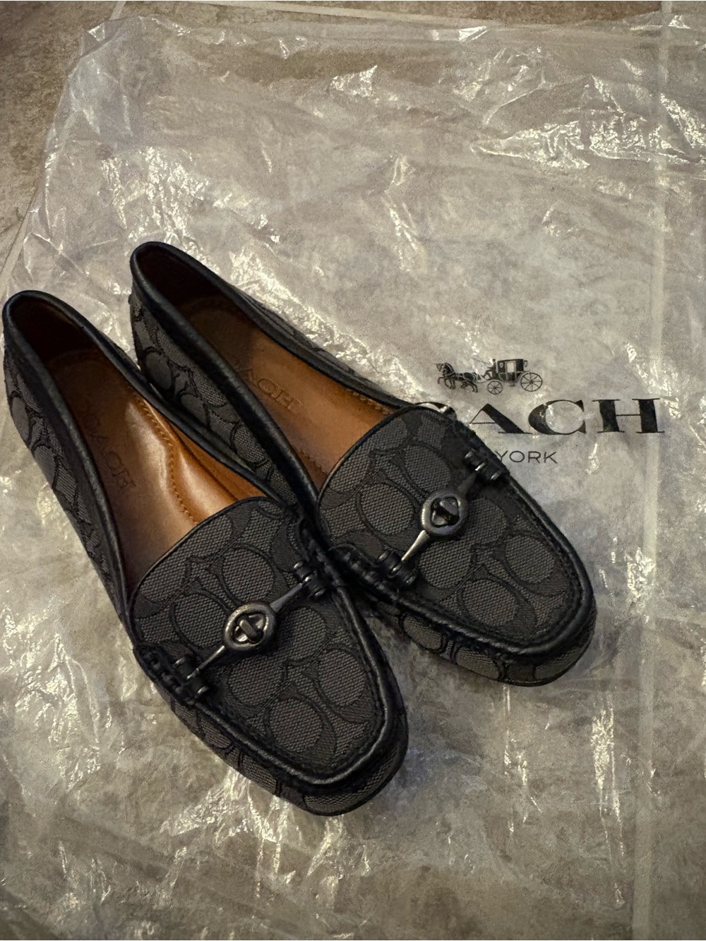 Coach Black Signature Canvas Slip-On Loafers with Metal Bit